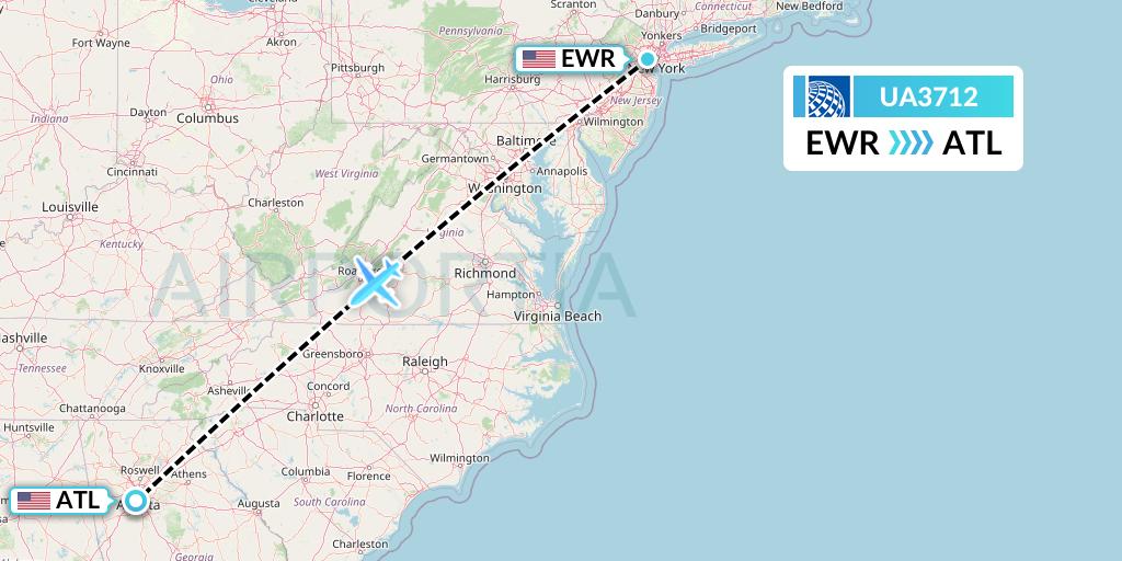 UA3712 United Airlines Flight Map: New York to Atlanta