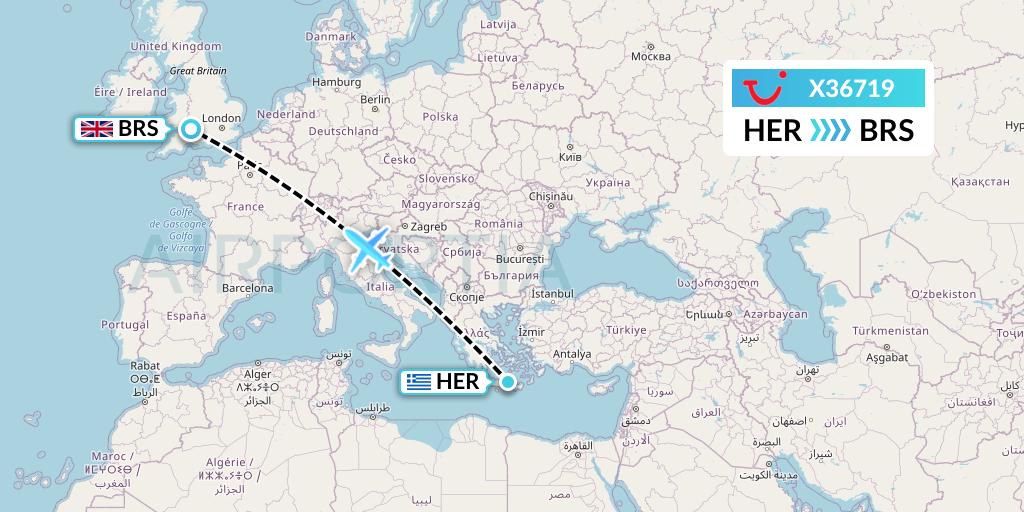 X36719 TUI fly Germany Flight Map: Heraklion to Bristol