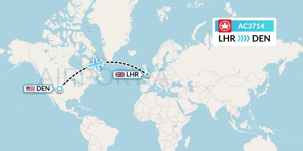 AC3714 Air Canada Flight Map: London to Denver