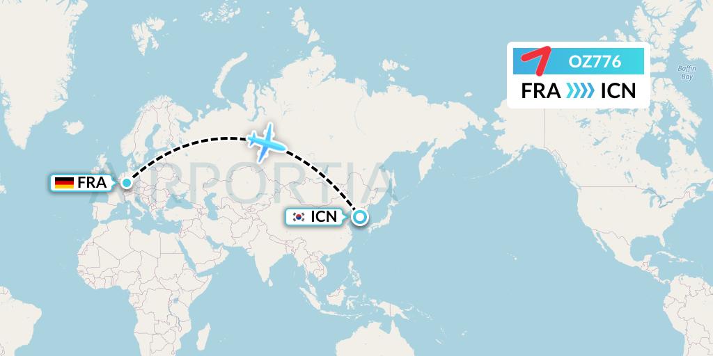 OZ776 Asiana Airlines Flight Map: Frankfurt to Seoul