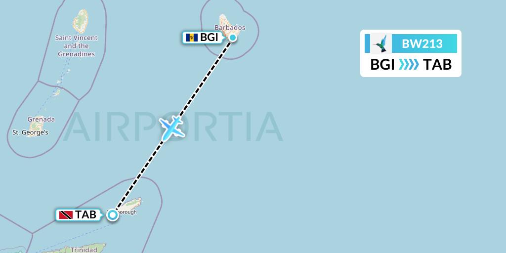 BW213 Caribbean Airlines Flight Map: Bridgetown to Scarborough