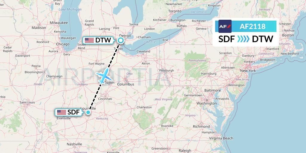 AF2118 Air France Flight Map: Louisville to Detroit