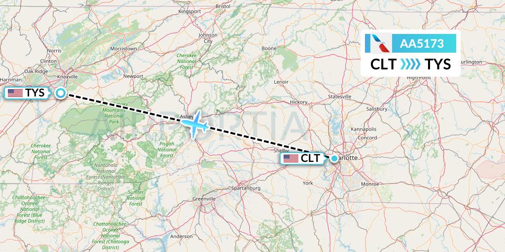 AA5173 American Airlines Flight Map: Charlotte to Knoxville