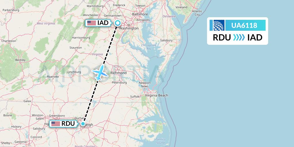UA6118 United Airlines Flight Map: Raleigh-Durham to Washington