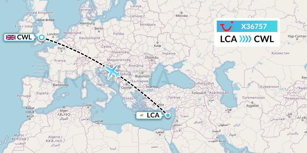 X36757 TUI fly Germany Flight Map: Larnaca to Cardiff