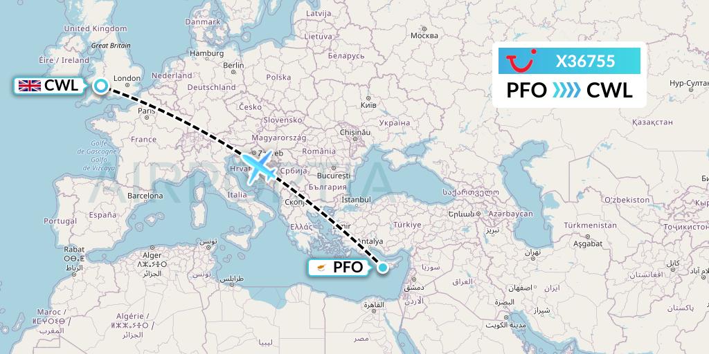 X36755 TUI fly Germany Flight Map: Pafos to Cardiff