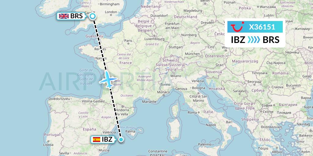 X36151 TUI fly Germany Flight Map: Ibiza to Bristol