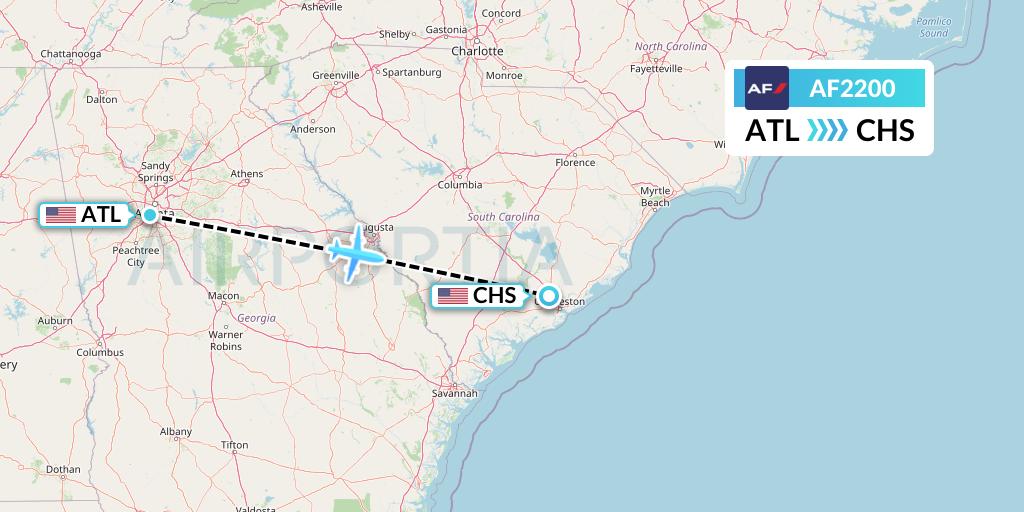 AF2200 Air France Flight Map: Atlanta to Charleston
