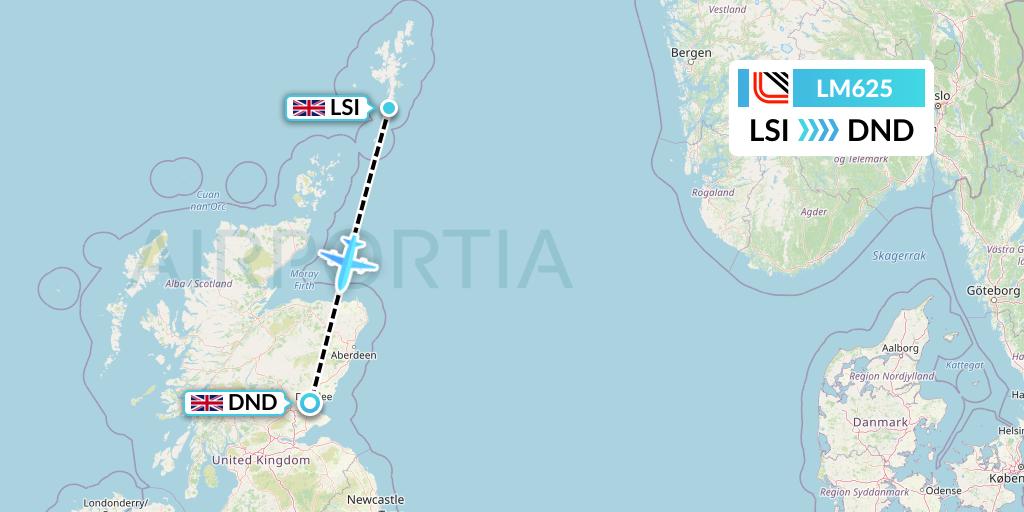 LM625 Loganair Flight Map: Sumburgh to Dundee