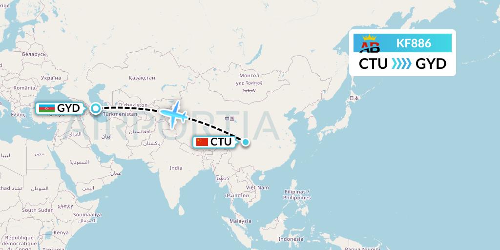 KF886 Air Belgium Flight Map: Chengdu to Baku