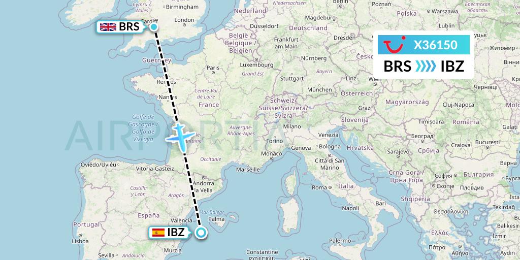 X36150 TUI fly Germany Flight Map: Bristol to Ibiza