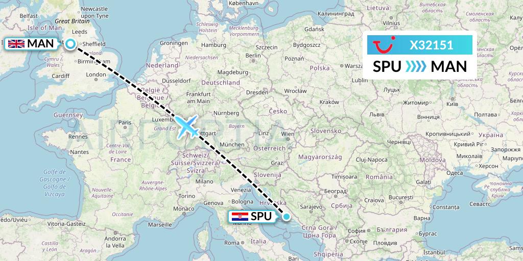 X32151 TUI fly Germany Flight Map: Split to Manchester