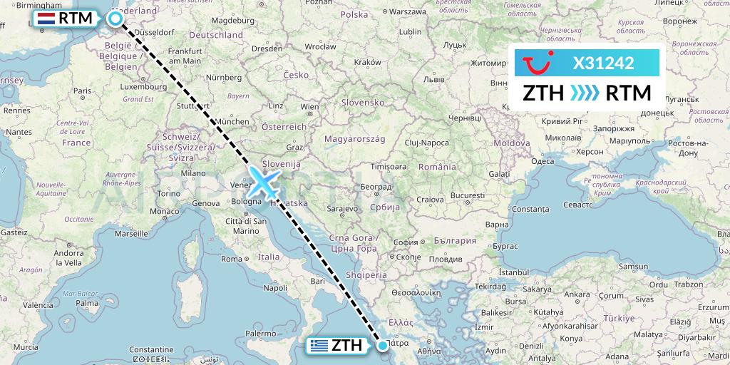 X31242 TUI fly Germany Flight Map: Zakynthos to Rotterdam