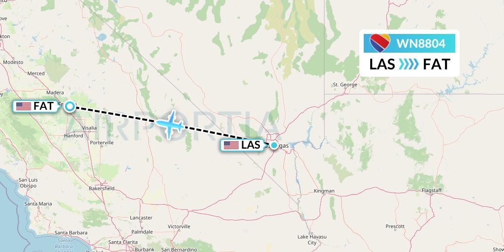 WN8804 Southwest Airlines Flight Map: Las Vegas to Fresno
