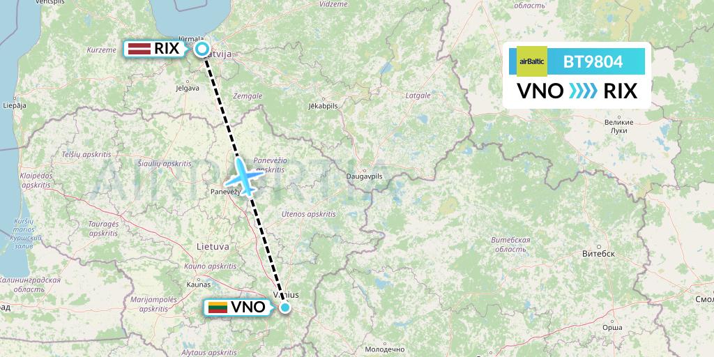 BT9804 Air Baltic Flight Map: Vilnius to Riga