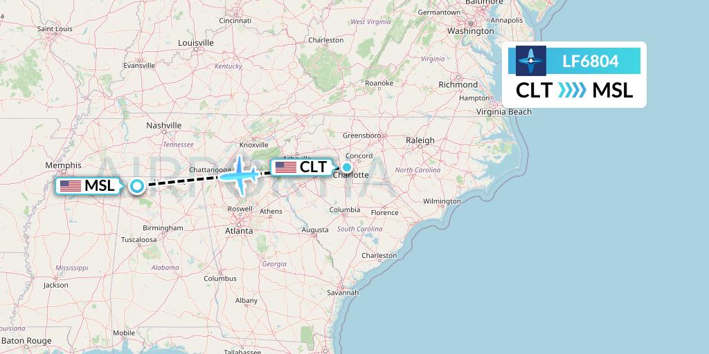LF6804 Corporate Flight Management Flight Map: Charlotte to Muscle Shoals