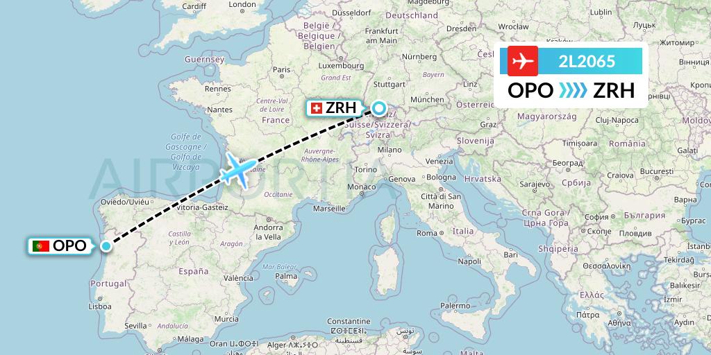 2L2065 Helvetic Airways Flight Map: Porto to Zurich
