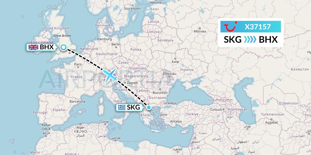 X37157 TUI fly Germany Flight Map: Thessaloniki to Birmingham