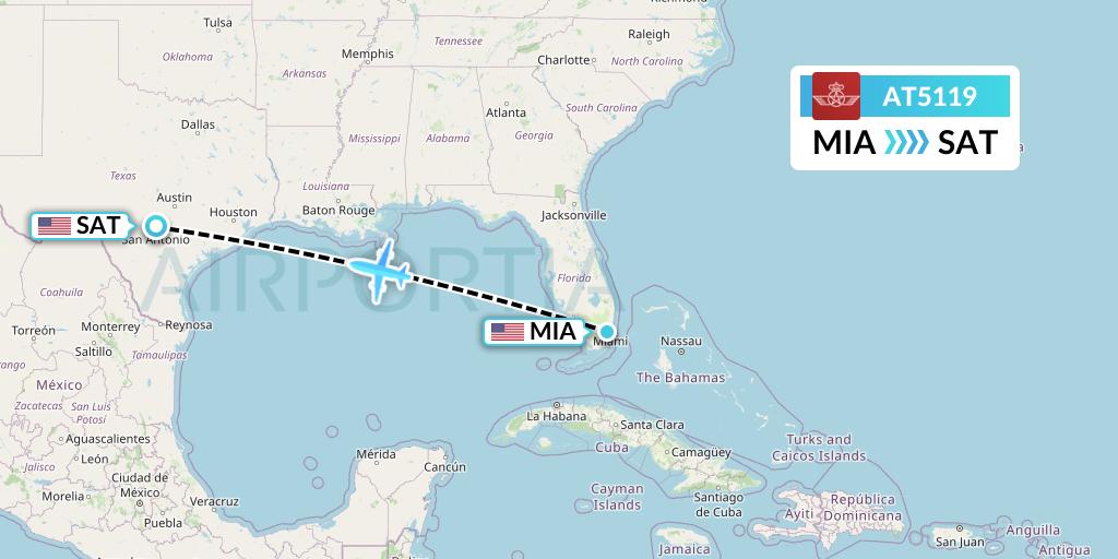 AT5119 Royal Air Maroc Flight Map: Miami to San Antonio