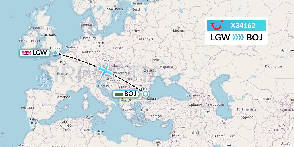 X34162 TUI fly Germany Flight Map: London to Burgas