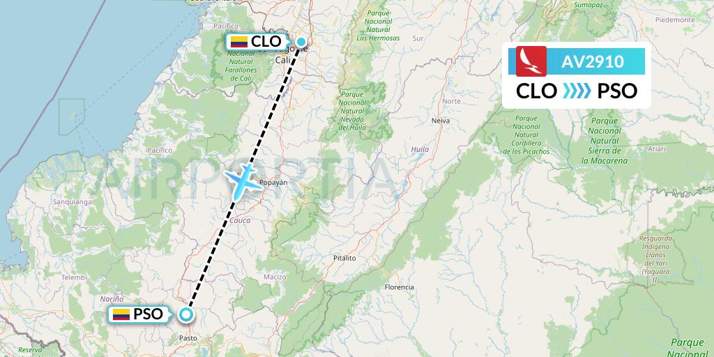 AV2910 Avianca Flight Map: Cali to Pasto