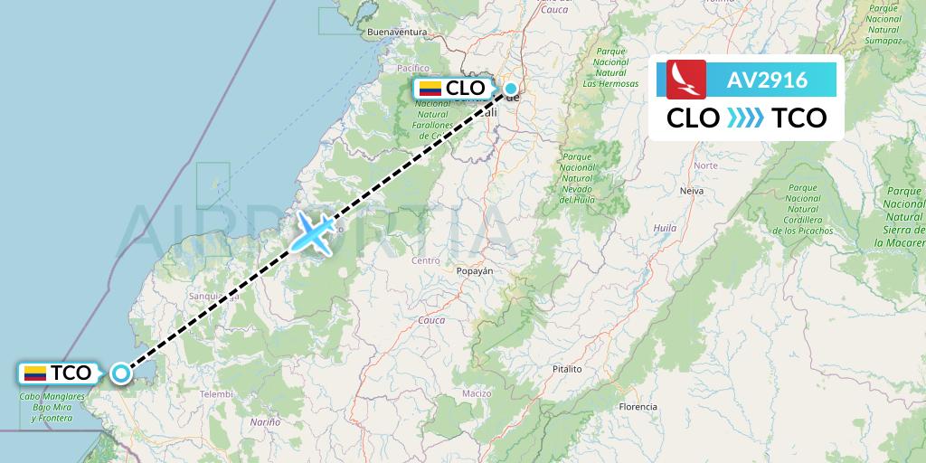 AV2916 Avianca Flight Map: Cali to Tumaco