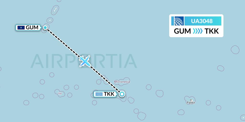 UA3048 United Airlines Flight Map: Guam to Chuuk