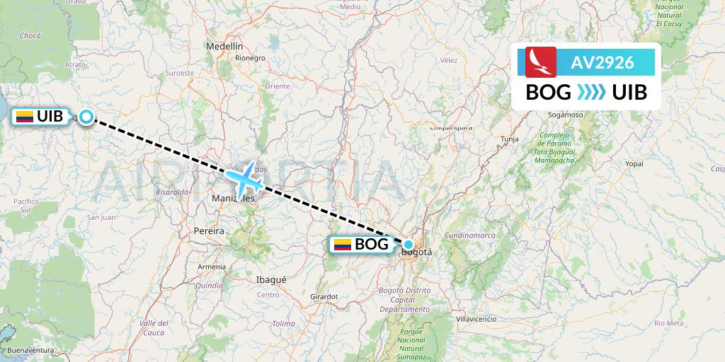AV2926 Avianca Flight Map: Bogota to Quibdo