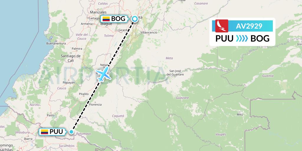 AV2929 Avianca Flight Map: Puerto Asis to Bogota