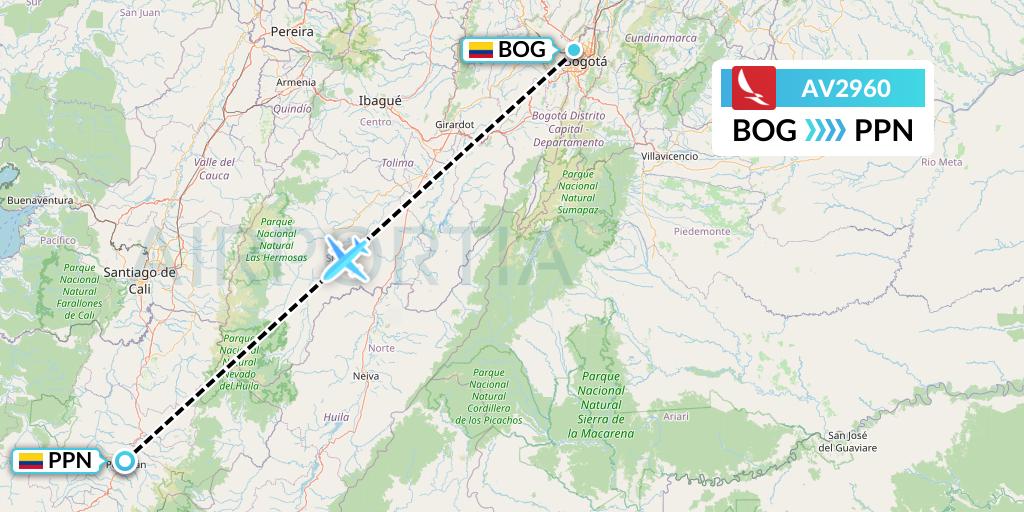 AV2960 Avianca Flight Map: Bogota to Popayan