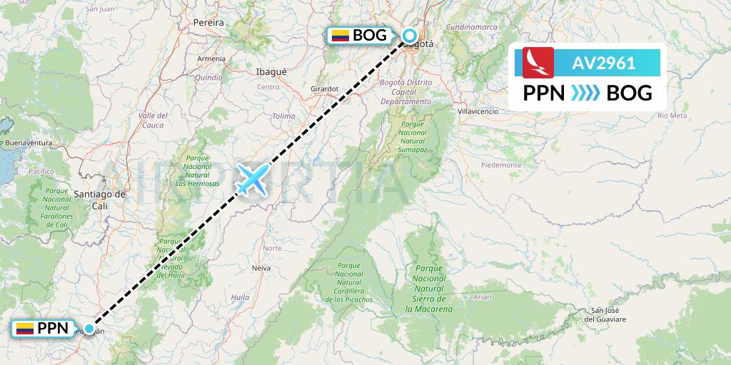 AV2961 Avianca Flight Map: Popayan to Bogota