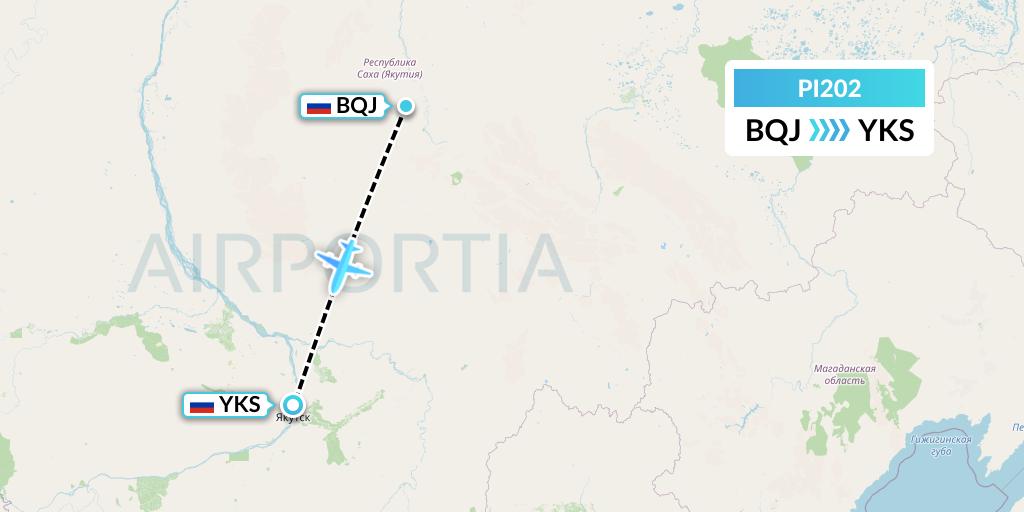 PI202 Polar Airlines Flight Map: Batagay to Yakutsk