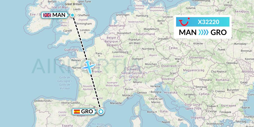X32220 TUI fly Germany Flight Map: Manchester to Girona