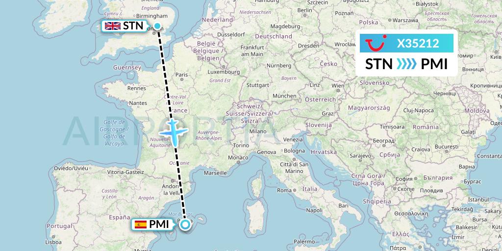 X35212 TUI fly Germany Flight Map: London to Palma de Mallorca