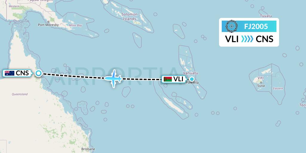 FJ2005 Fiji Airways Flight Map: Port Vila to Cairns