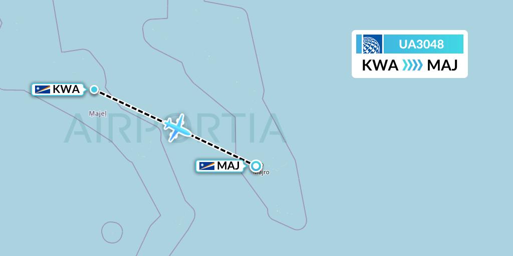 UA3048 United Airlines Flight Map: Kwajalein to Majuro