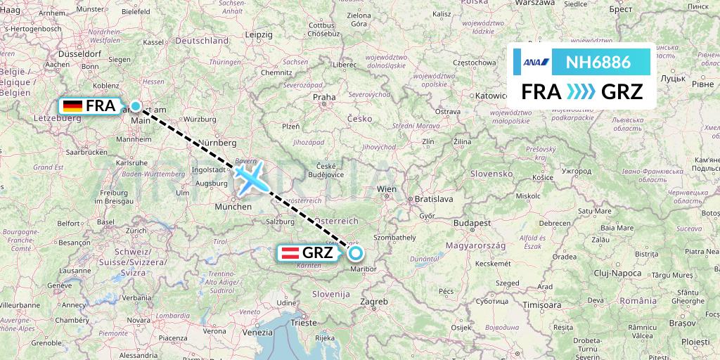 NH6886 All Nippon Airways Flight Map: Frankfurt to Graz