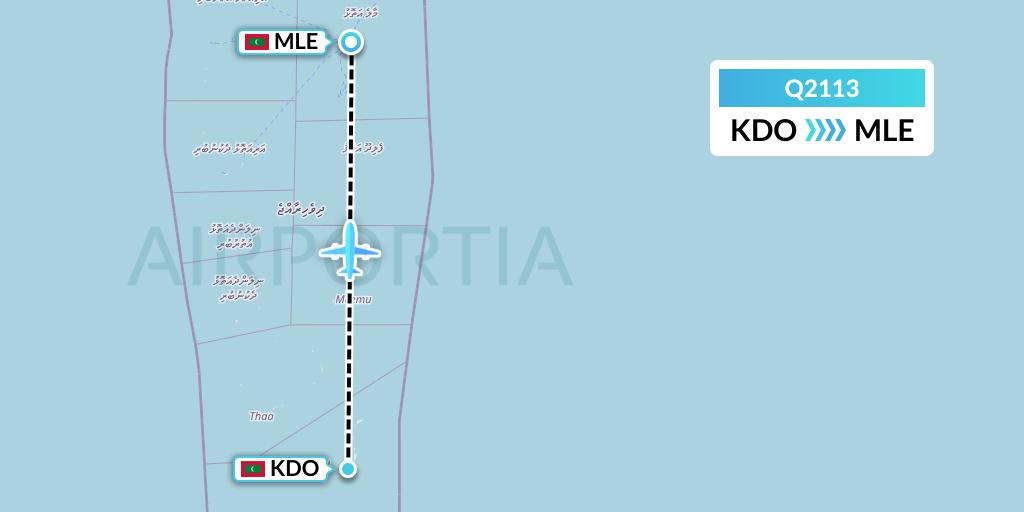 Q2113 Maldivian Flight Map: Kadhdhoo Island to Male