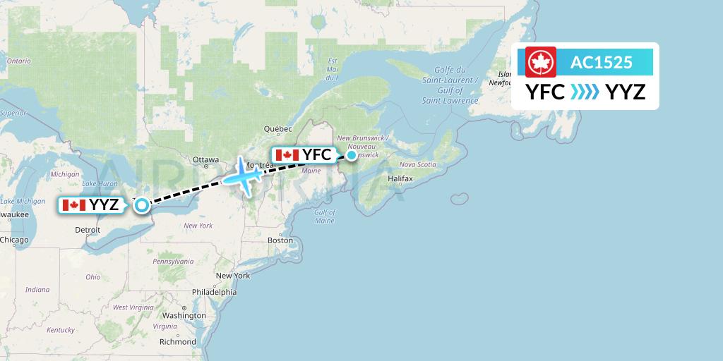 AC1525 Air Canada Flight Map: Fredericton to Toronto