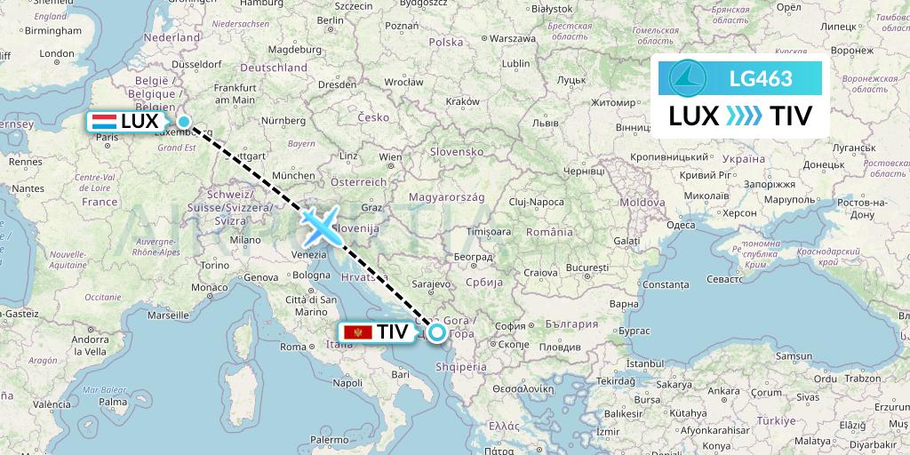 LG463 Luxair Flight Map: Luxembourg to Tivat
