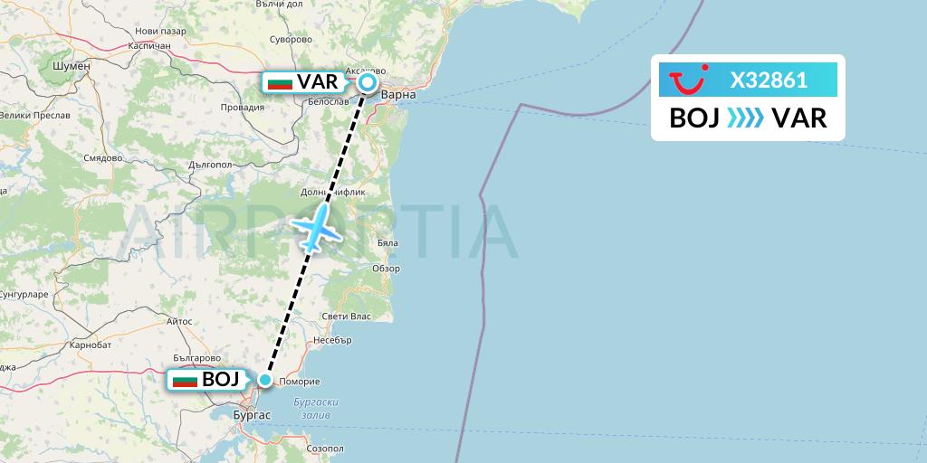 X32861 TUI fly Germany Flight Map: Burgas to Varna