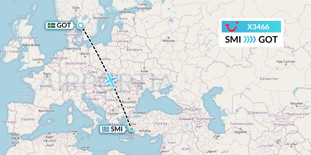 X3466 TUI fly Germany Flight Map: Samos to Gothenburg