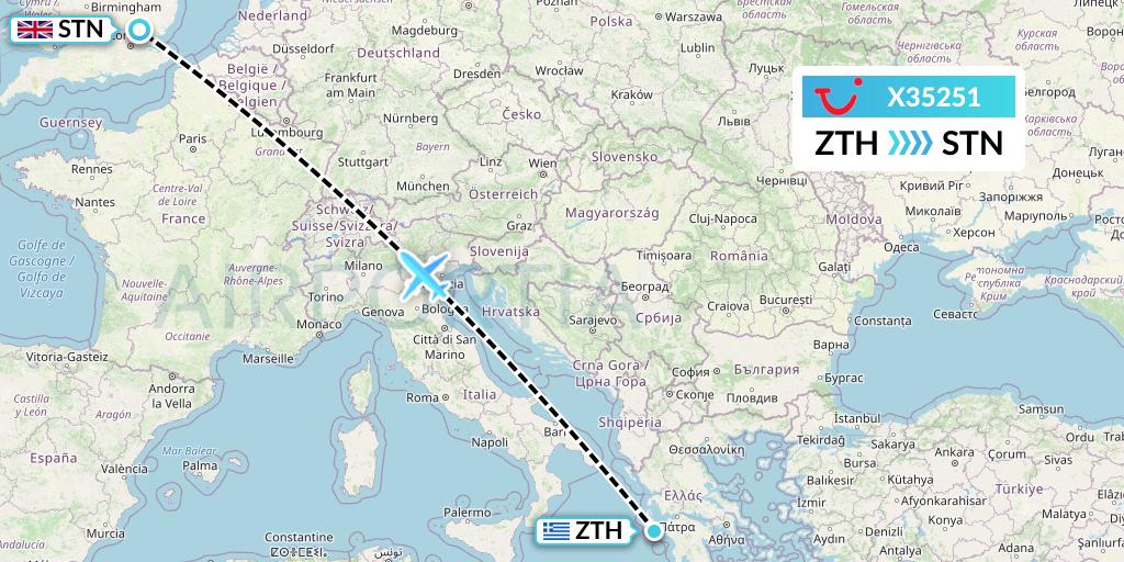 X35251 TUI fly Germany Flight Map: Zakynthos to London