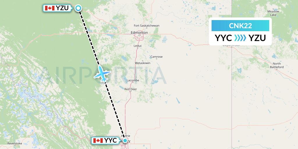 CNK22 Sunwest Aviation Flight Map: Calgary to Whitecourt