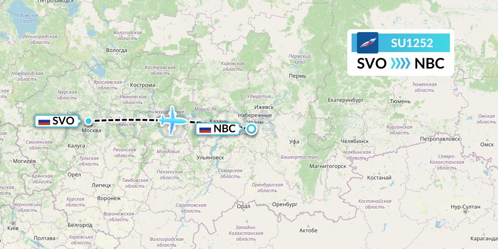 SU1252 Aeroflot Flight Map: Moscow to Naberezhnye Chelny