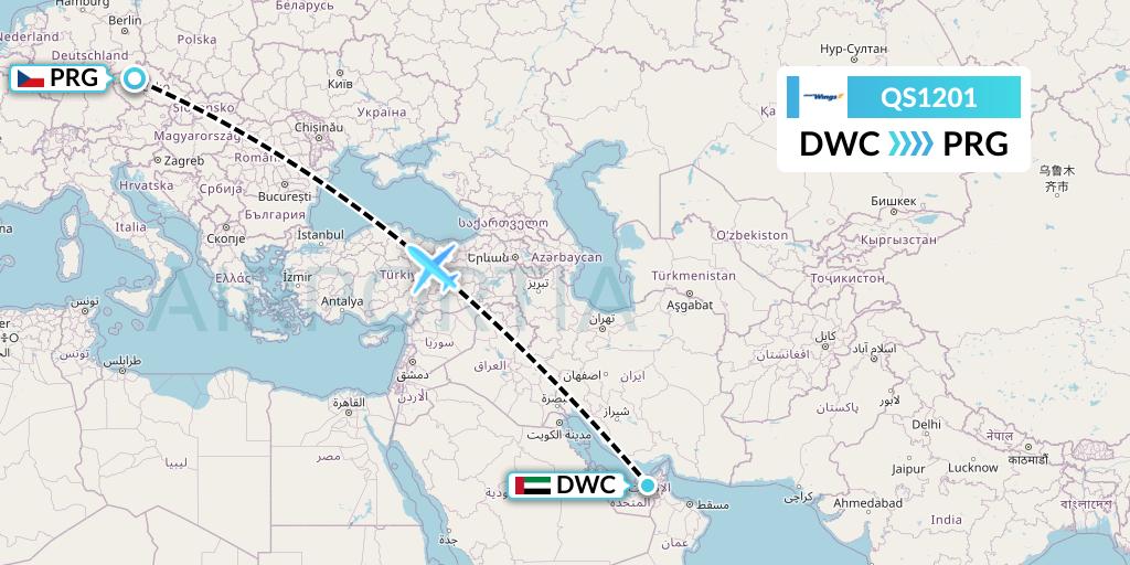QS1201 Smartwings Flight Map: Dubai to Prague