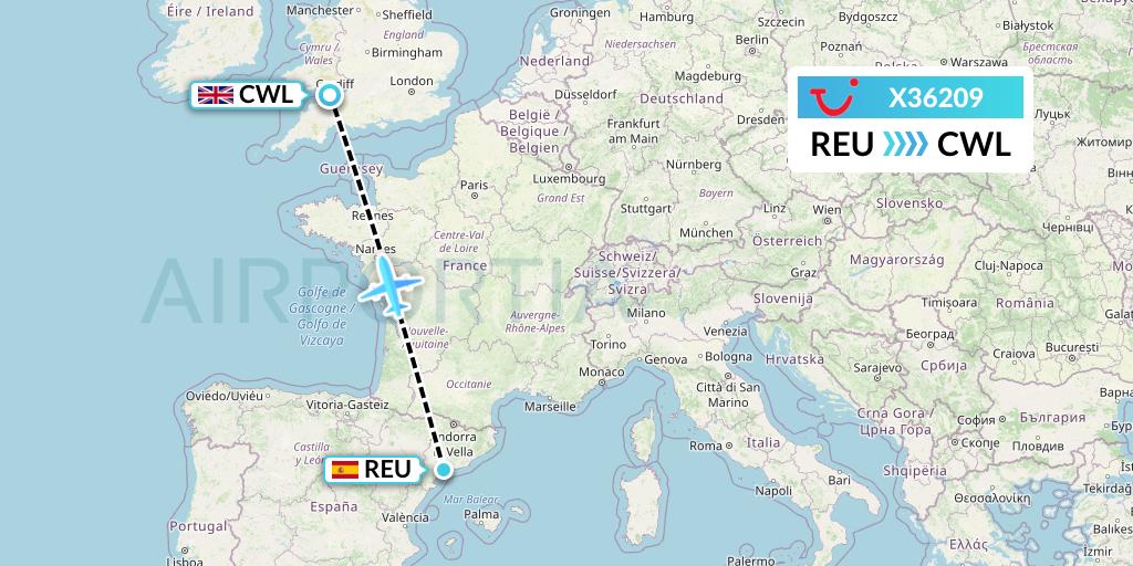 X36209 TUI fly Germany Flight Map: Reus to Cardiff
