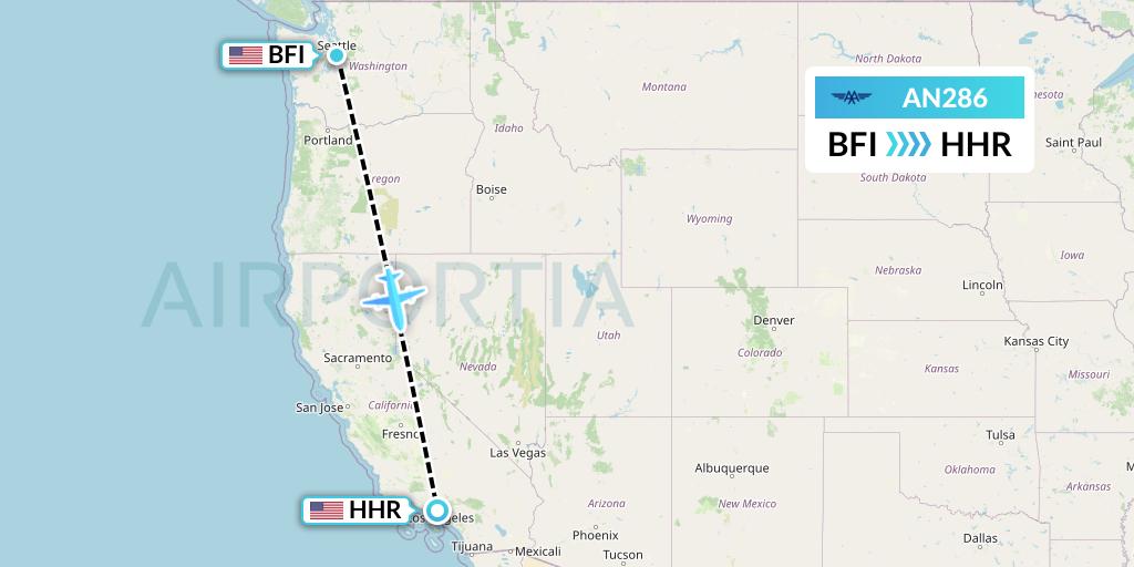 AN286 Advanced Air Flight Map: Seattle to Hawthorne