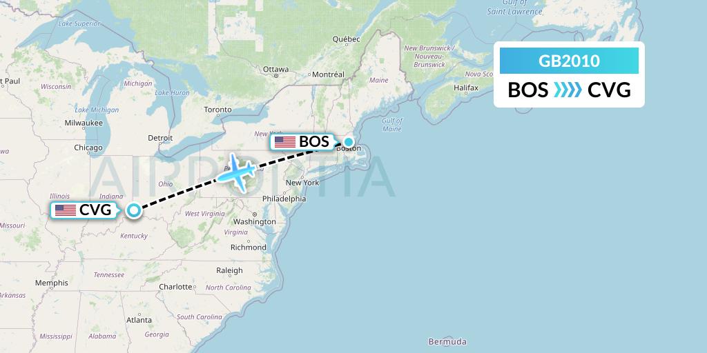 GB2010 ABX Air Flight Map: Boston to Cincinnati