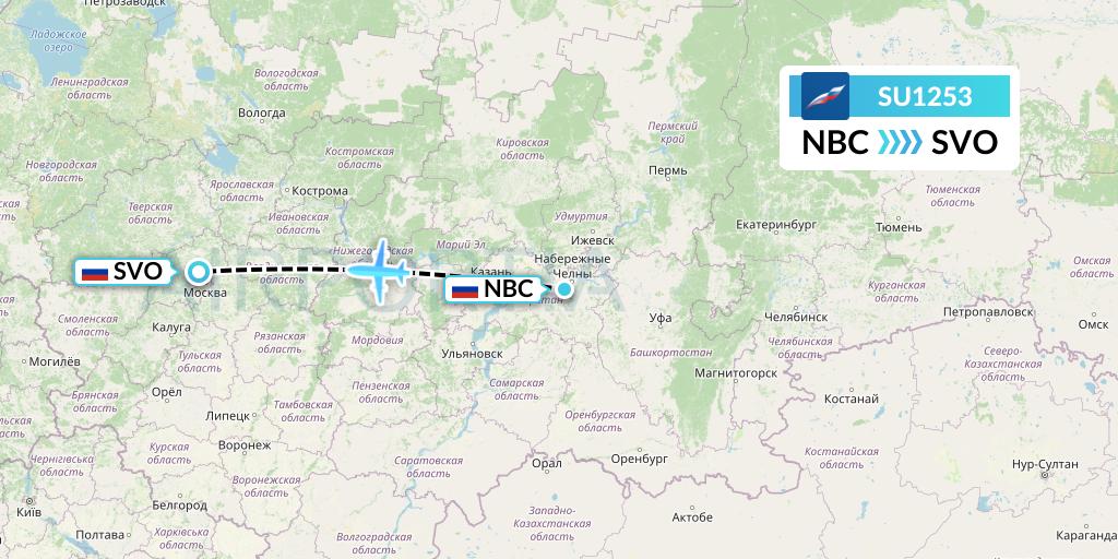 SU1253 Aeroflot Flight Map: Naberezhnye Chelny to Moscow
